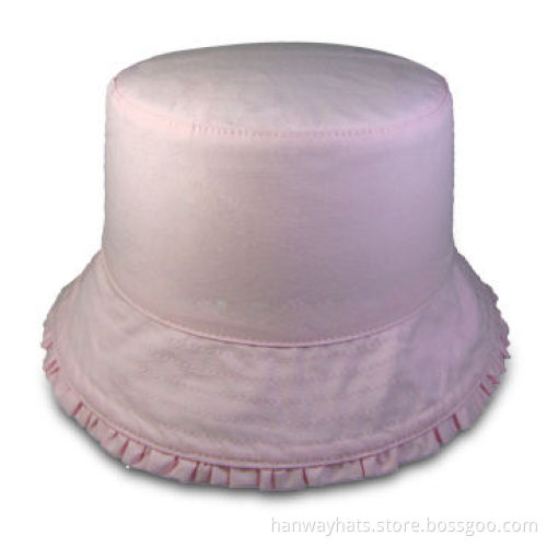 Fashionable Women's Pink Bucket Hat with Frill Edge, Made of Cotton Fabric